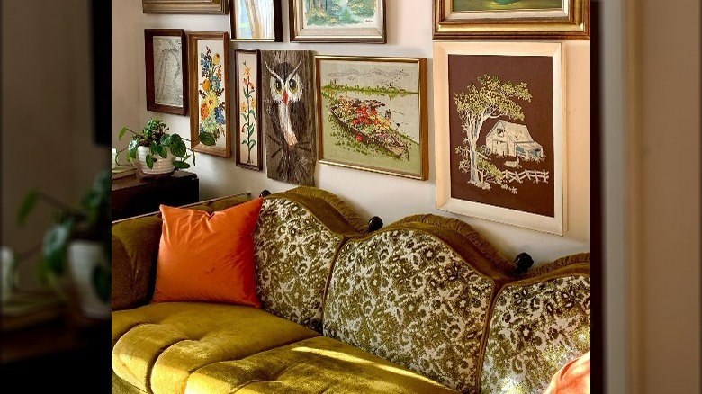 Eclectic gallery wall living room