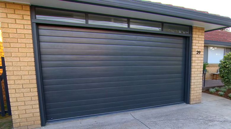 black metal automatic garage door