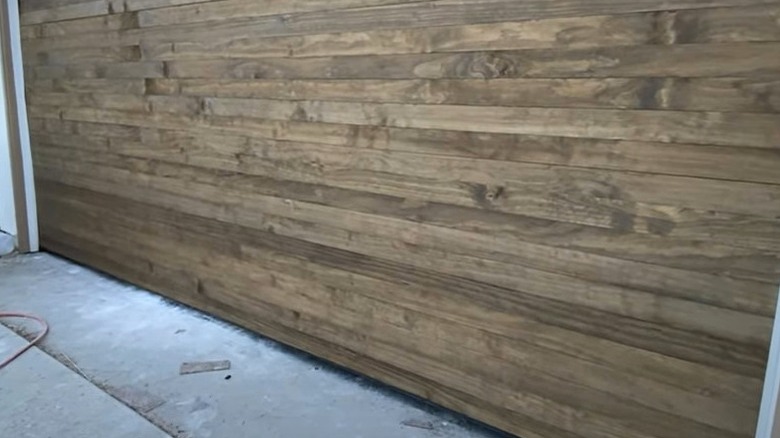 wood panels covering garage door