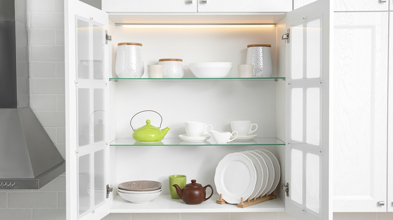 Cabinet interior with dishes