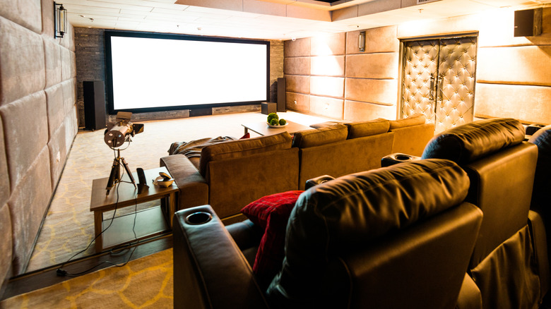 Home theater with white screen