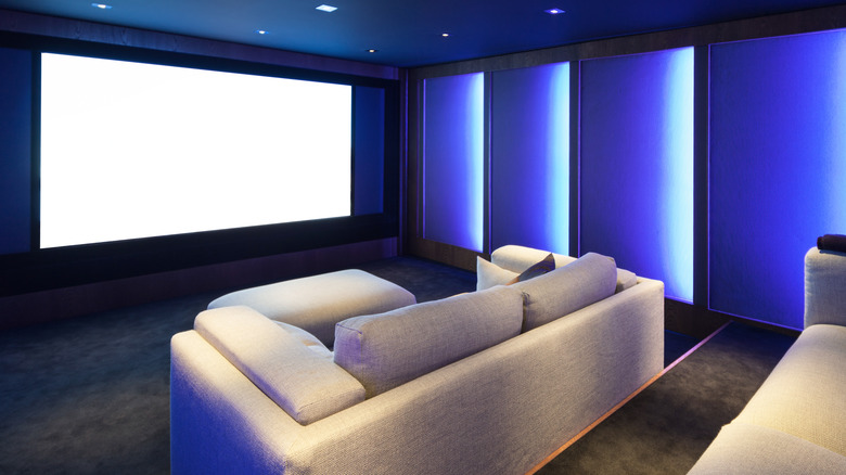 Home theater with blue walls