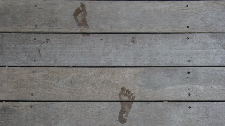Footprints on pool deck