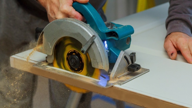 Cutting a door with a circular saw