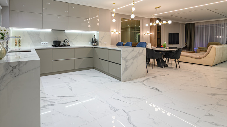 Pros and Cons of a Marble Kitchen Floor￼ - Cosmos Surfaces