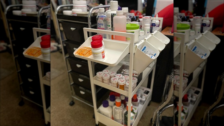 medicine on white utility cart