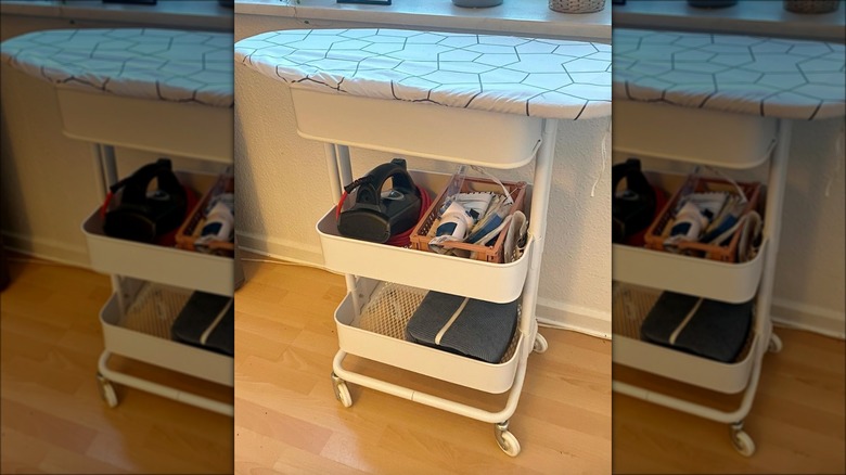ikea cart with sewing supplies