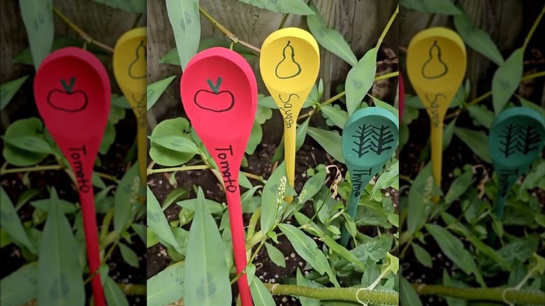 wooden spatula plant garden markers