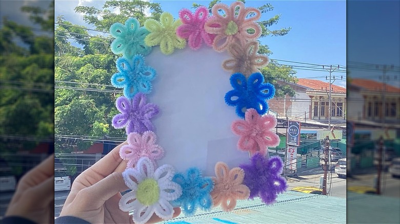 frame with pipe cleaner decorations