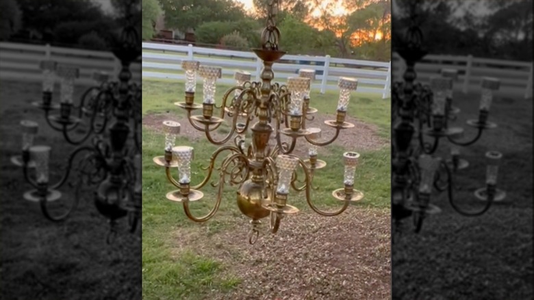 hanging solar light made from a chandelier