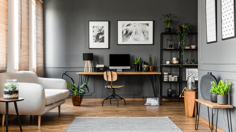 A home study with gray walls