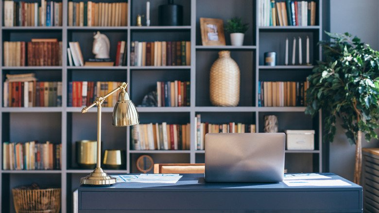 Study with a large bookshelf