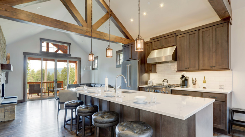 wooden ceiling beam in kitchen