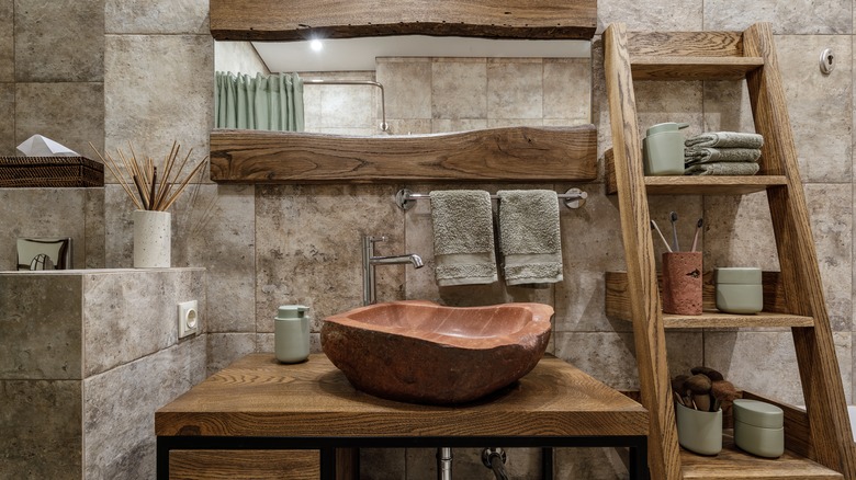 Brutalist wood bathroom