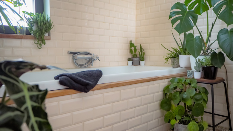 White bathroom wood accents