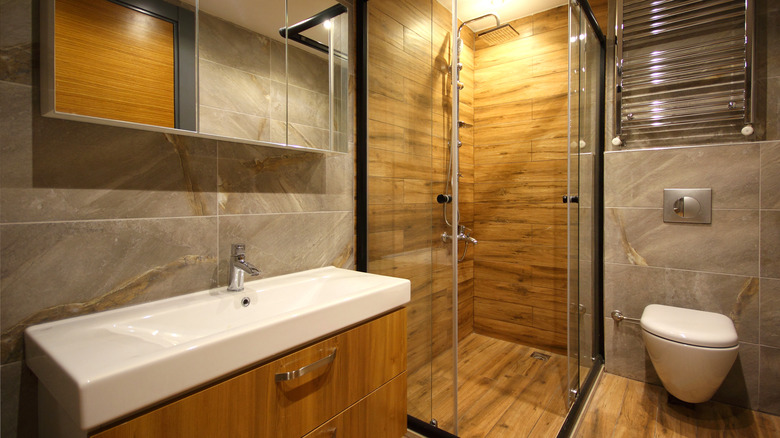 Wood shower paneling