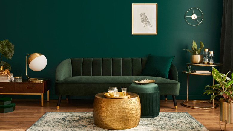 Emerald tone-on-tone living room 