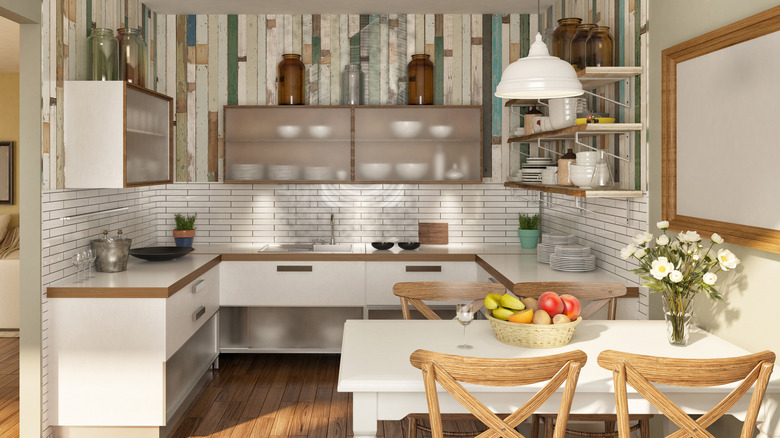 tiny kitchen with subway tile