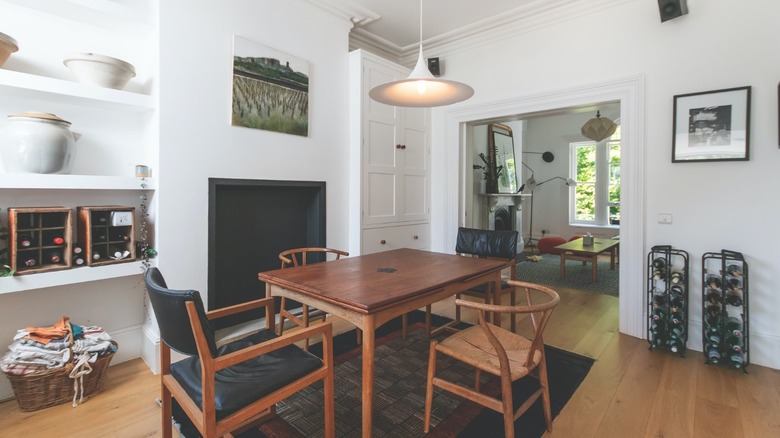 Dining room with fireplace