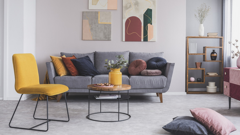 living room with cement floor