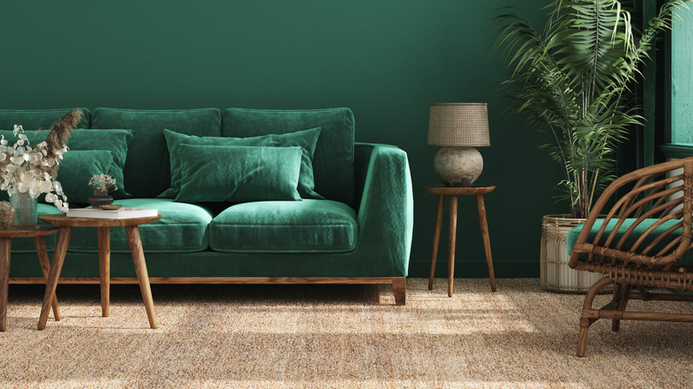 living room with rattan carpet