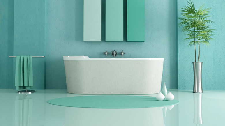 bathroom with mint green decor