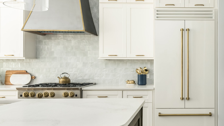 white fridge with gold handles