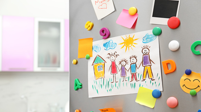 children's drawing on fridge