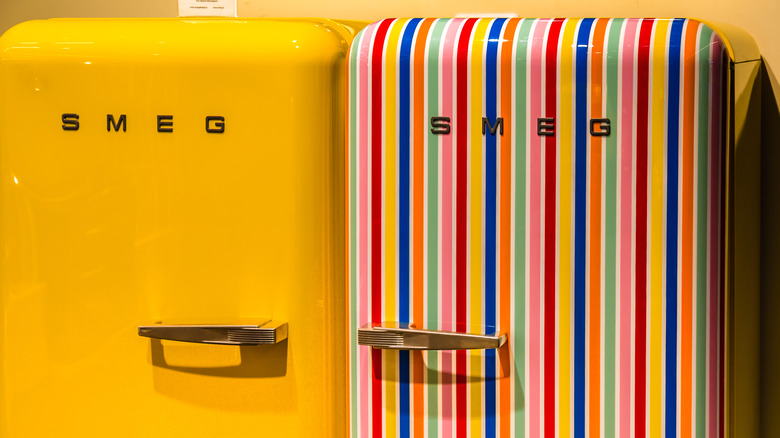 striped and yellow fridges