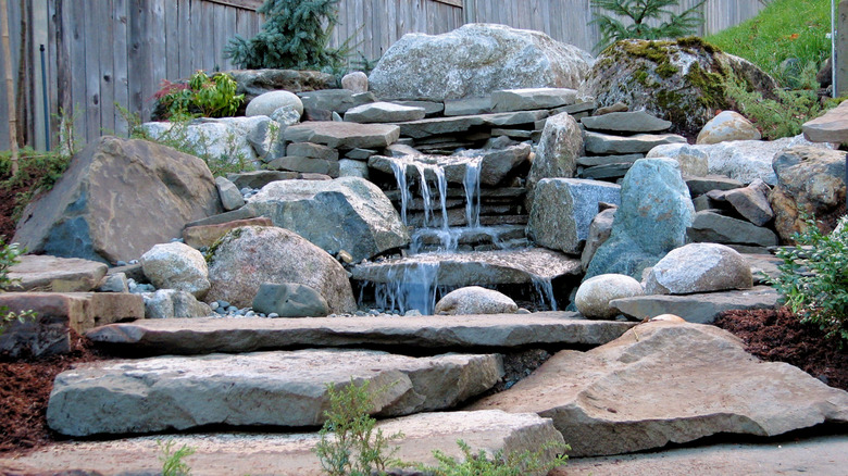 rocky waterfall in garden