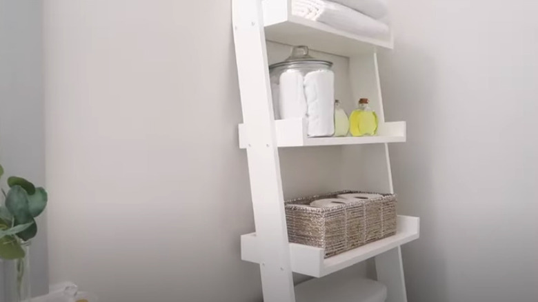 A leaning ladder in bathroom