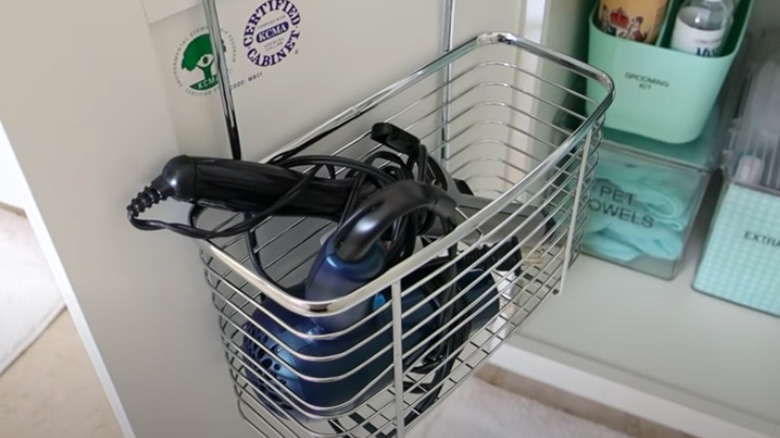 A bathroom cabinet basket