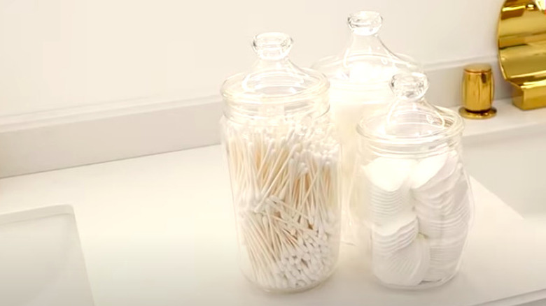 Glass jars with bathroom products