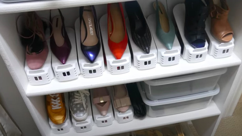 Organized shoes on a shelf