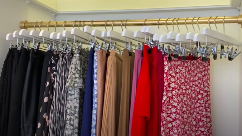 Skirts hanging in a closet