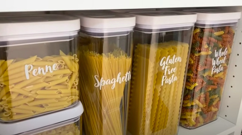 Dried pasta in clear containers