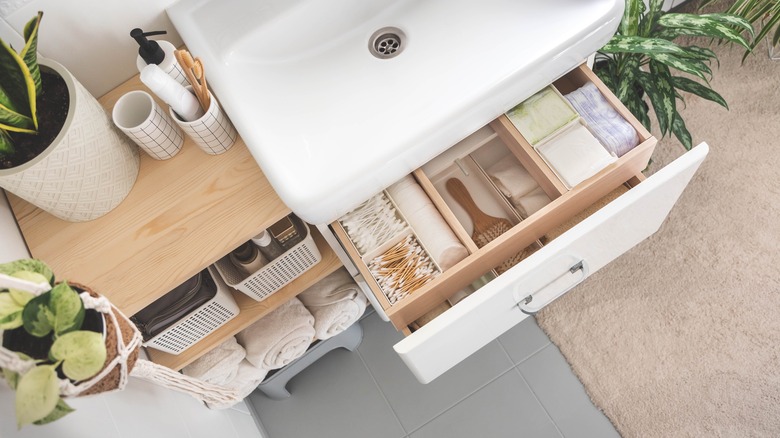 Toiletries organized in drawer