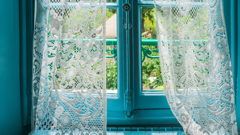 lace curtains on window