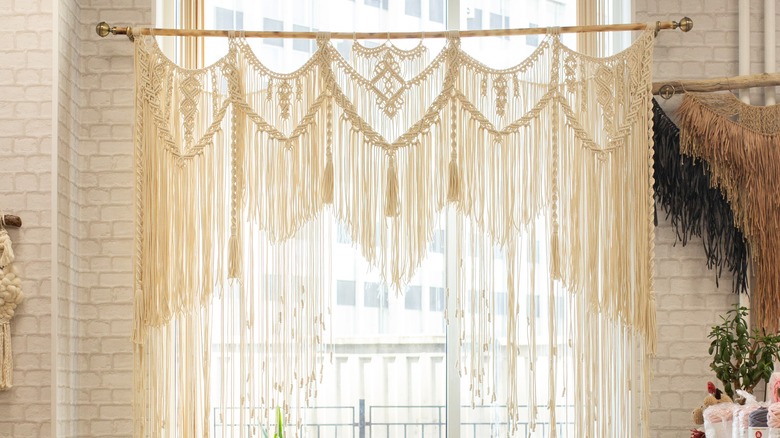 macrame curtains on window