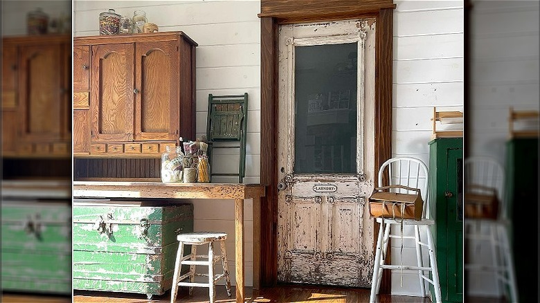 Rustic door in farmhouse kitchen
