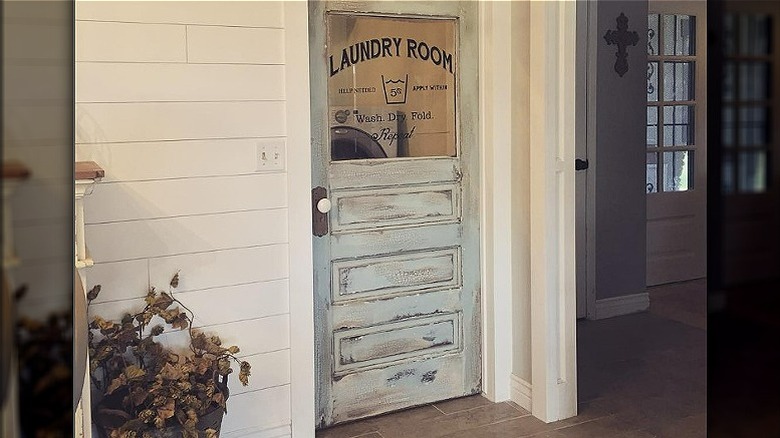 Rustic sage green door