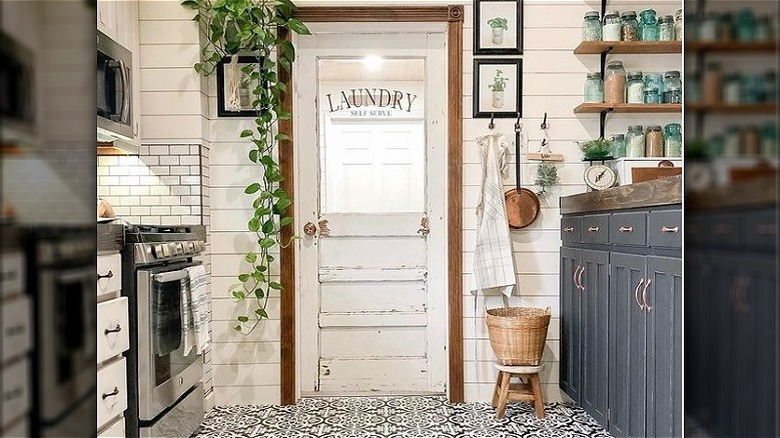 Vintage door with decorative floor