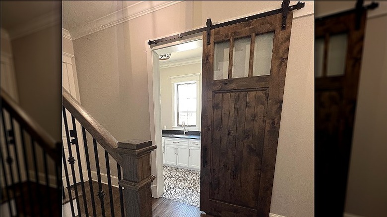 Dark brown sliding barn door