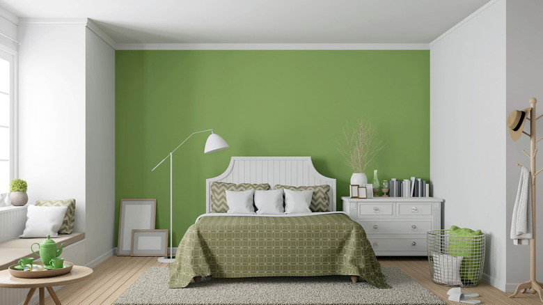 bedroom with light green wall