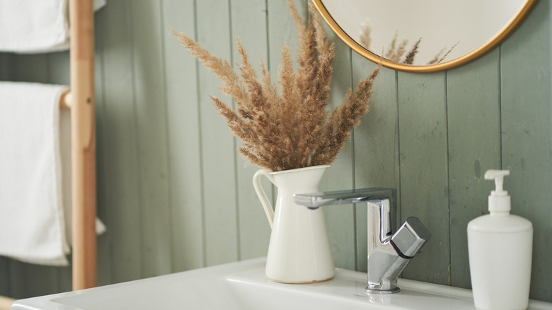 light green painted bathroom panels