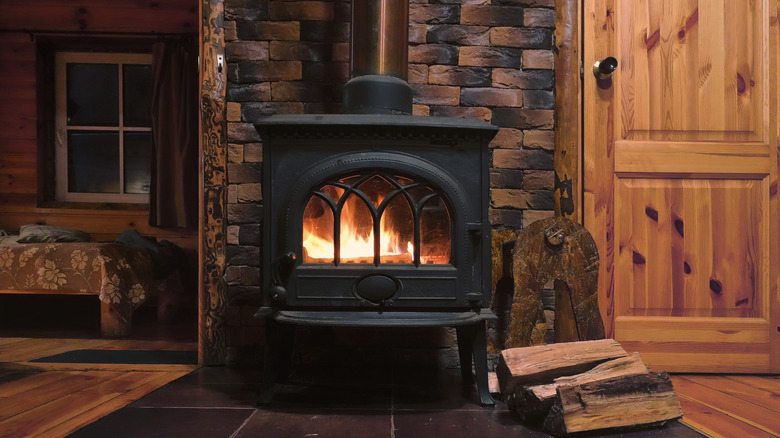 Chimney fireplace with brick