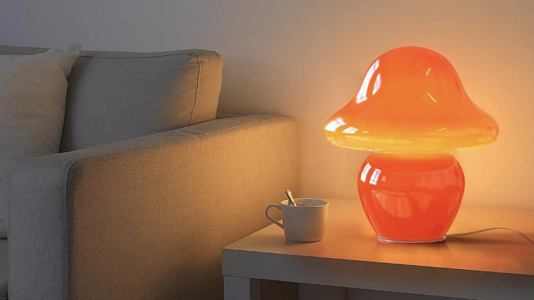 Orange glass mushroom lamp