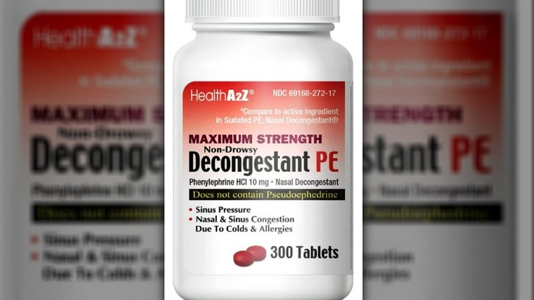 Bottle of Health A2Z decongestant tablets