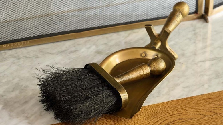 brass fireplace dust pan and brush