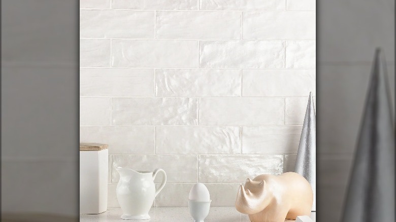 Distressed white subway tile